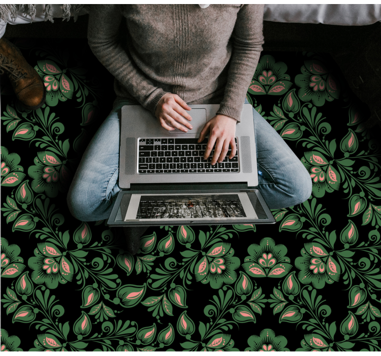 Botanisk grøntmotiv vinyl teppe blomster og planter - Tenstickers