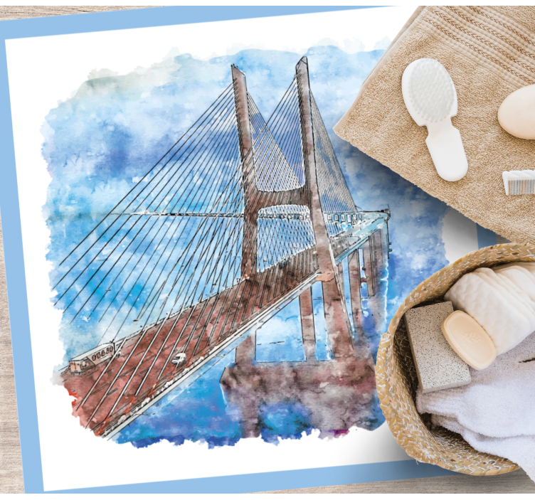 Bridge lissabon portugal akvarell Vinyl teppe firkant - Tenstickers