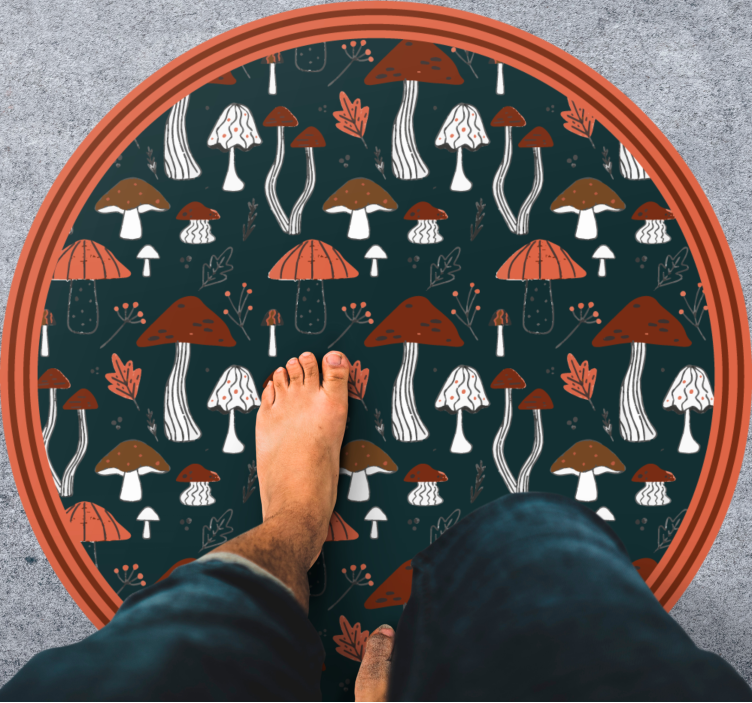 Brune sopp over en blå bakgrunn vinyl teppe blomster og planter - Tenstickers