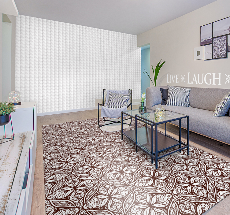 Brunt blomstermønster vintage vinylteppe - Tenstickers