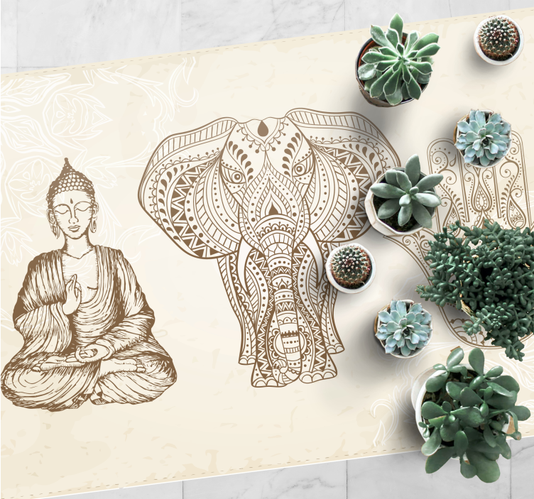 Buddha elefanthånd vinyl teppe mandala - Tenstickers