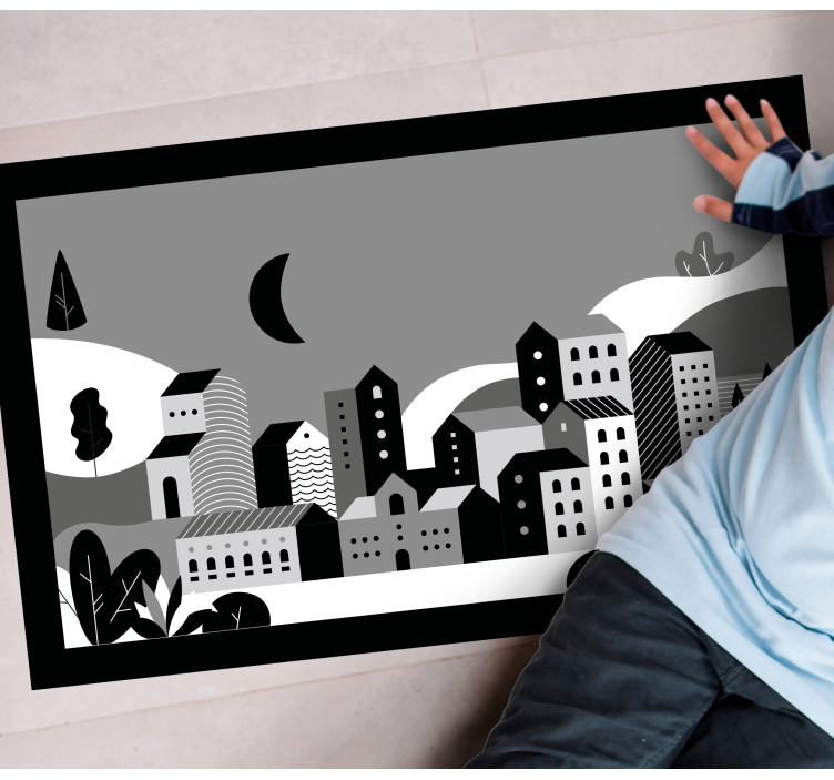 Bybilde svart og hvitt vinyl teppe moderne - Tenstickers