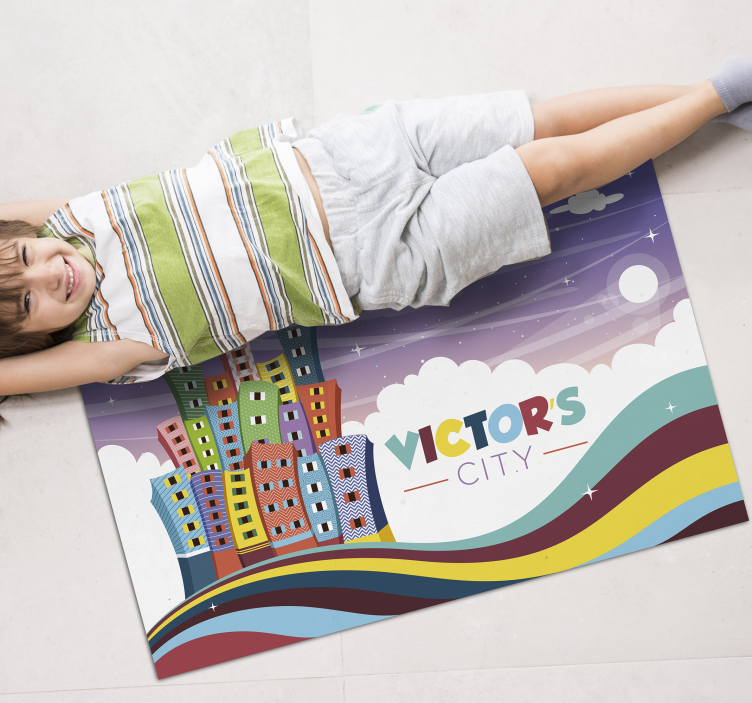 Bybildet regnbue vinyl teppe med navn - Tenstickers