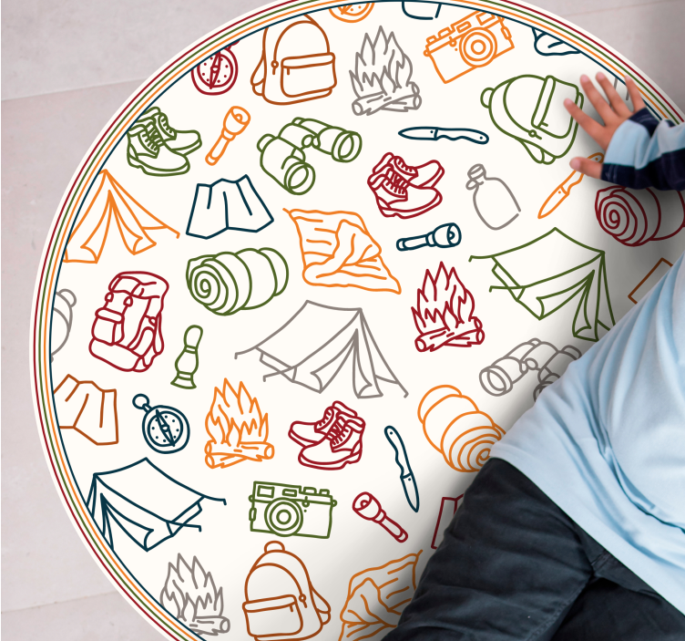 Campingbåt, vedfyr, støvler Vinyl teppe flere barn - Tenstickers