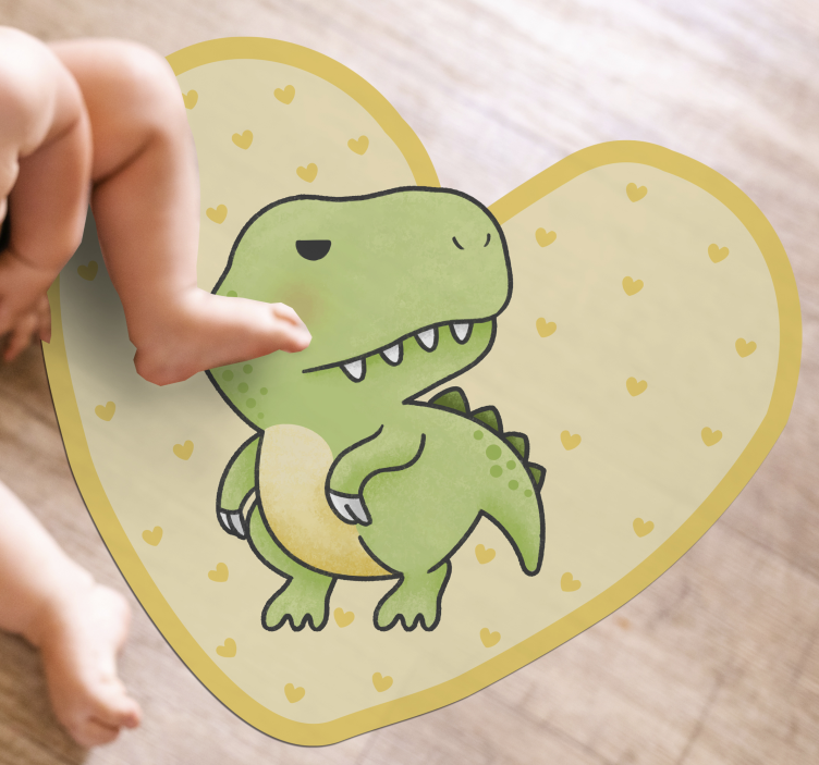 Dinosaur t-rex med gule hjerter vinylteppe - Tenstickers