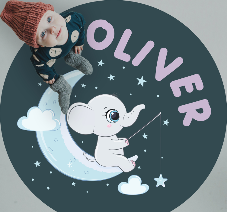 Elefant omgitt av stjerner vinyl teppe med navn - Tenstickers