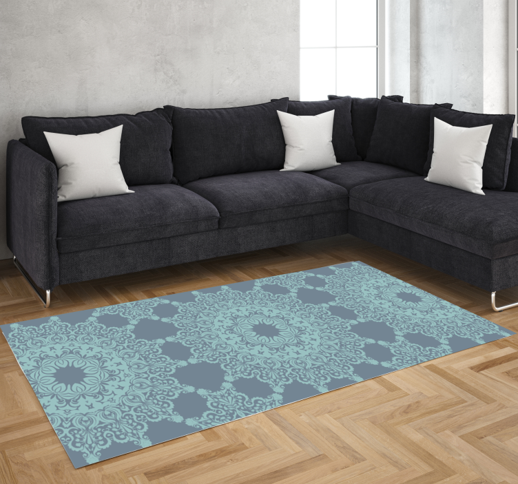 Elegant blått mønster vinyl teppe mandala - Tenstickers