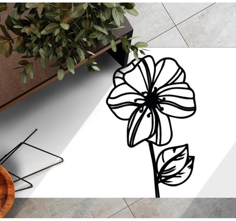 Elegant svart-hvitt design vinyl teppe blomster og planter - Tenstickers