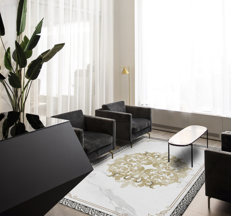 Elegant gull blomstrer marmor vinylteppe - Tenstickers