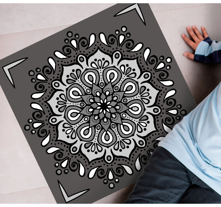 Elegant motiv på grått vinyl teppe mandala - Tenstickers