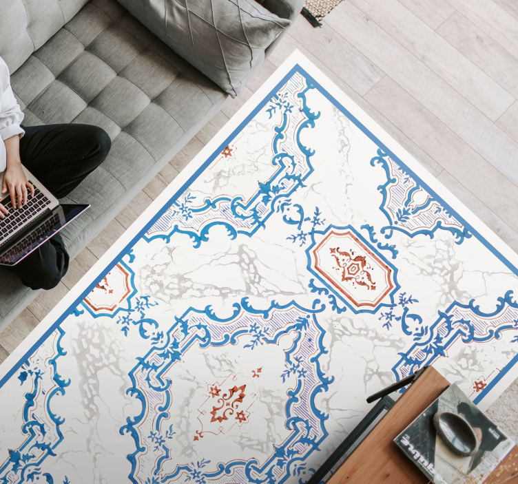 Elegante blå mønstre marmor vinylteppe - Tenstickers