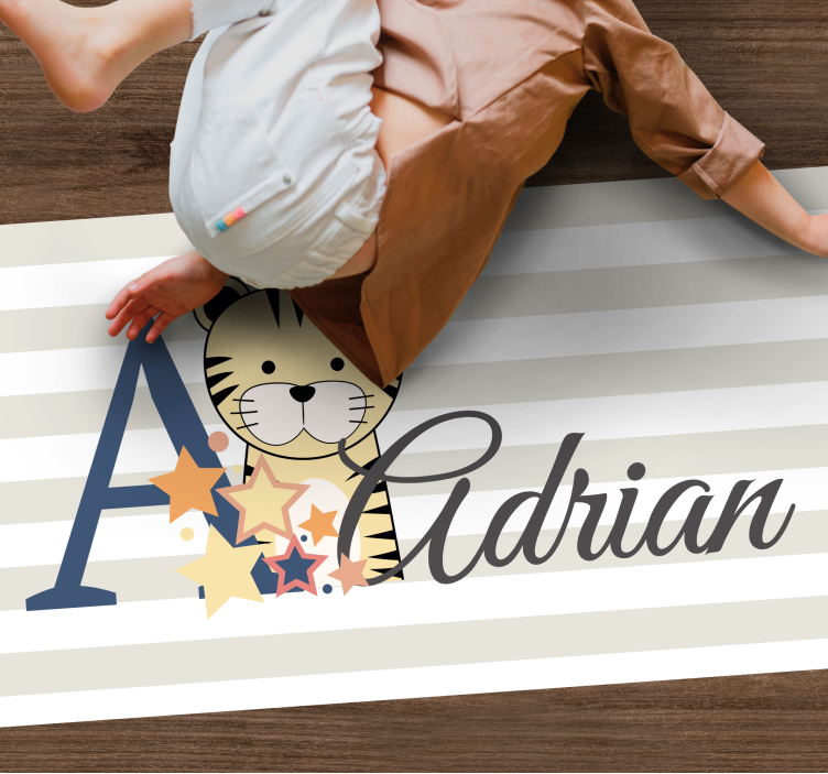 Stripete tigerunge med navn vinyl teppe baby - Tenstickers