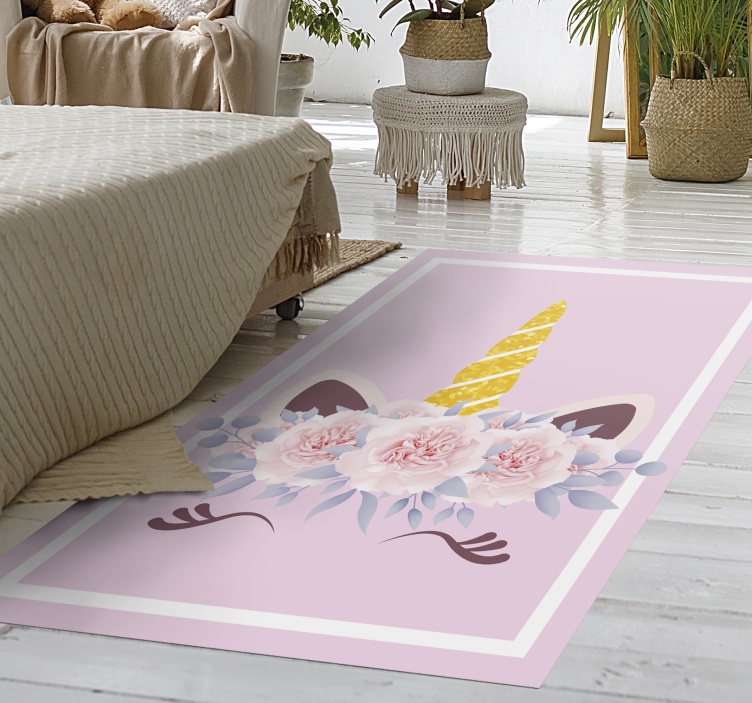 Enhjørning blomstermagi vinyl teppe spedbarn - Tenstickers