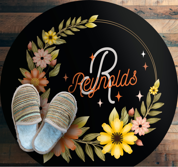 Etternavn med blomster vinyl teppe blomster og planter - Tenstickers