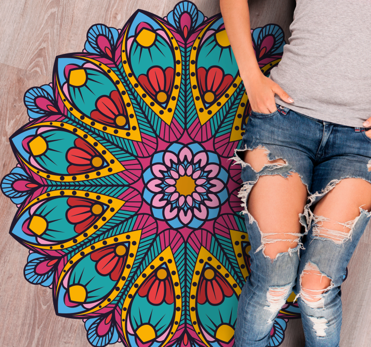 Fargerik blomsterillustrasjon vinyl teppe mandala - Tenstickers