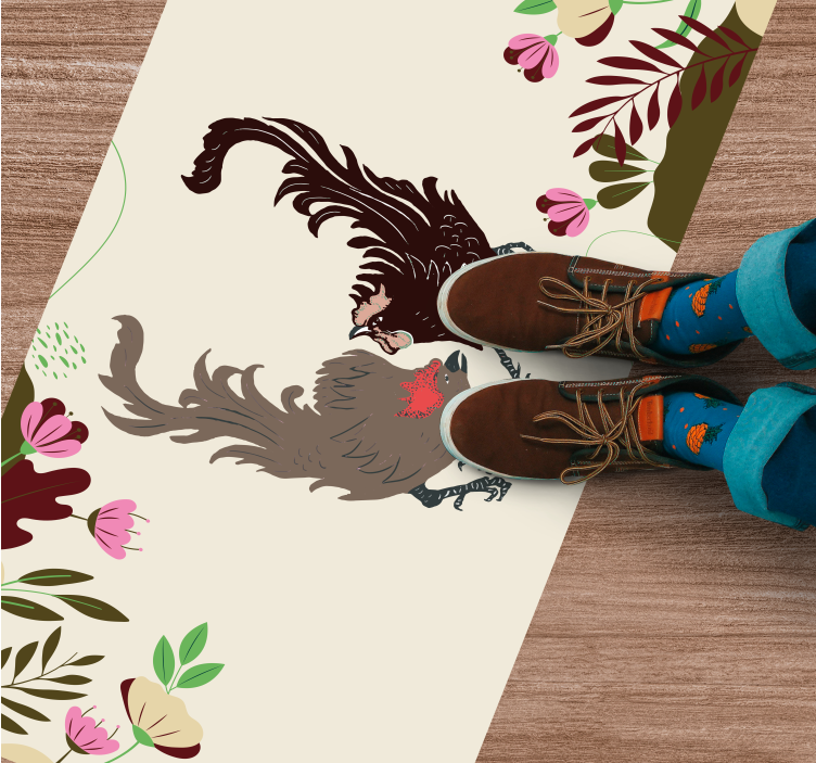 Duer blomsterscene vinyl teppe dyr - Tenstickers