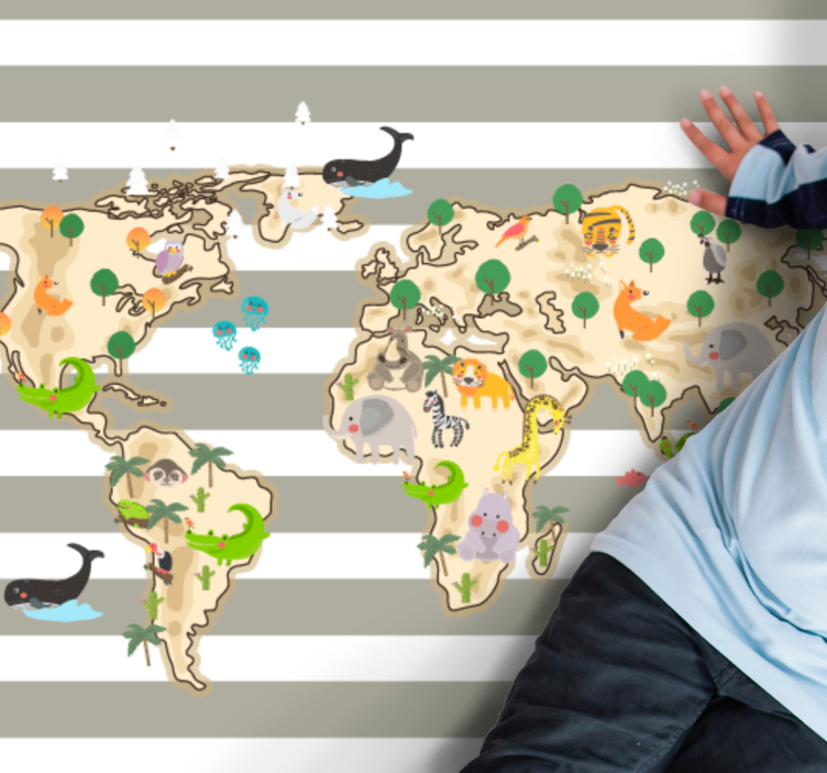 Fargerik dyrillustrasjon vinyl teppe verdenskart - Tenstickers