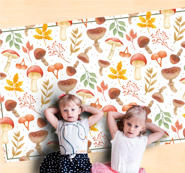 Fargerik sopp og blader mønster vinyl teppe blomster og planter - Tenstickers