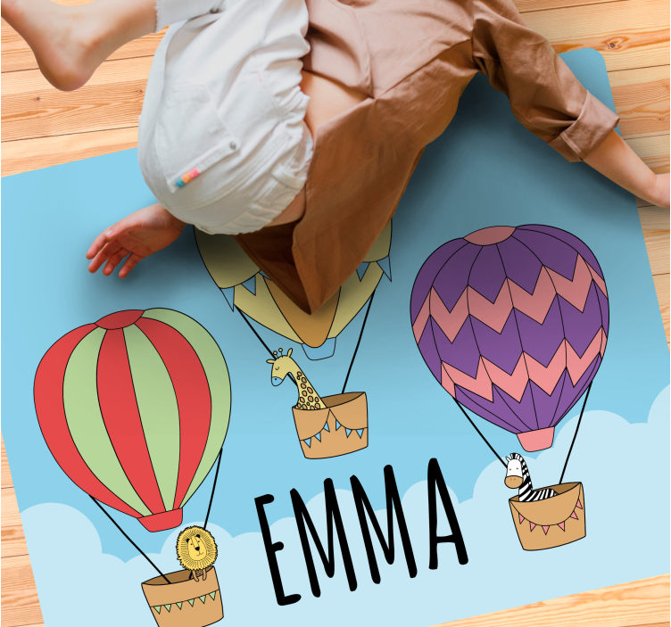 Fargerike ballonger med søte dyr vinyl teppe med navn - Tenstickers