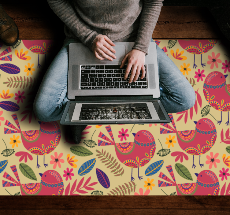 Fargerike fuglemotiver vinyl teppe blomster og planter - Tenstickers