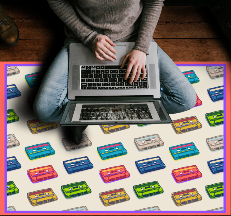 Fargerike kassettbånd vinyl teppe vintage - Tenstickers