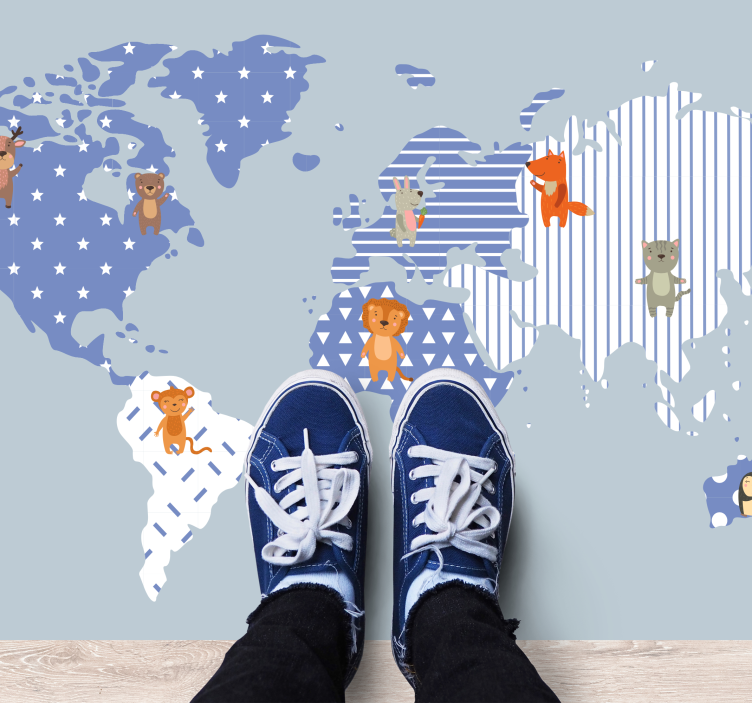 Fargerike kontinenter med dyr vinylteppe - Tenstickers