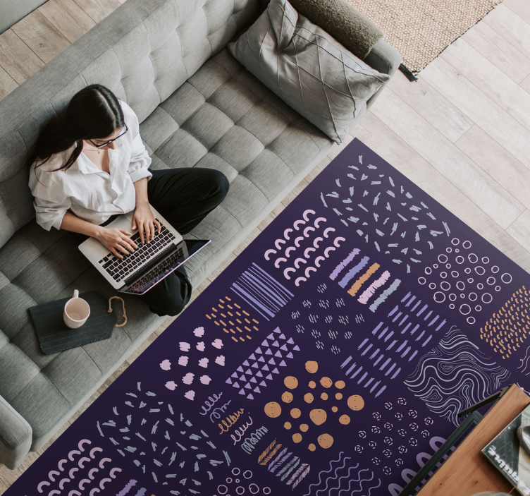 Blåmalte streker vinyl teppe stue - Tenstickers