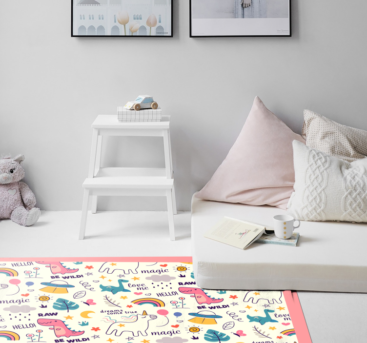 Fargerikt dinosaur-tema vinyl teppe spedbarn - Tenstickers