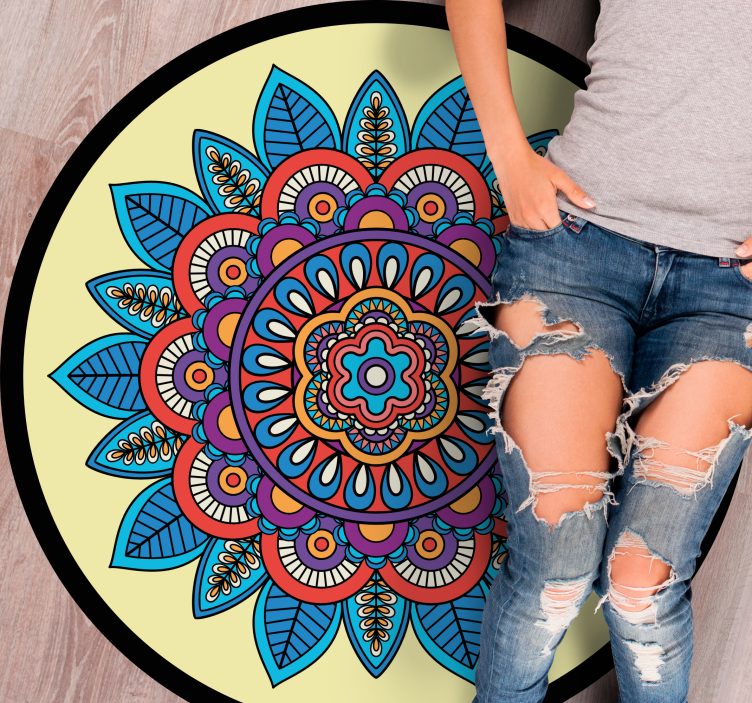 Fargerikt sirkulært motiv vinyl teppe mandala - Tenstickers