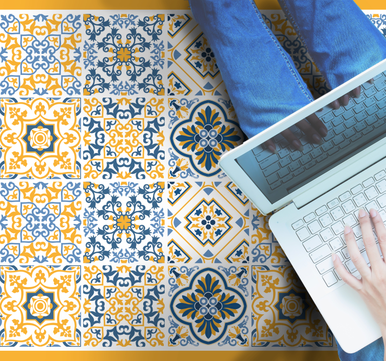 Fargerikt sørlig fliser mønster bad vinyl teppe - Tenstickers