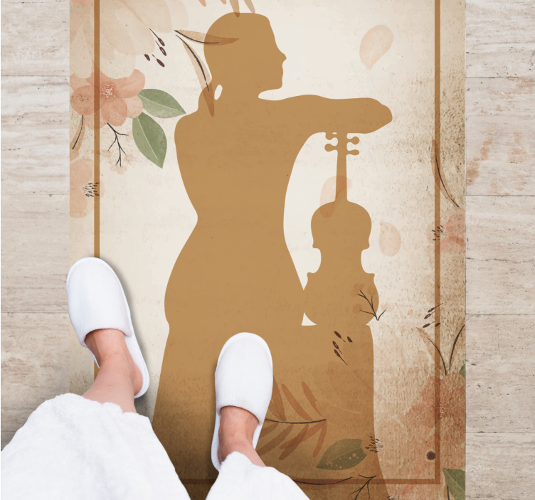 Fiolinist silhuett sittende tilbake vinyl teppe moderne - Tenstickers