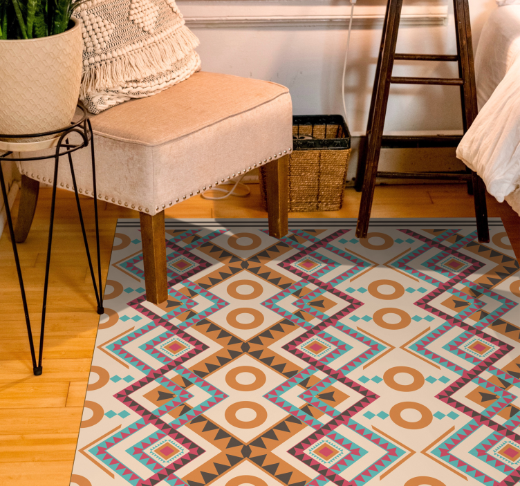 Flerfarget diamantmønster vinyl teppe etnisk - Tenstickers