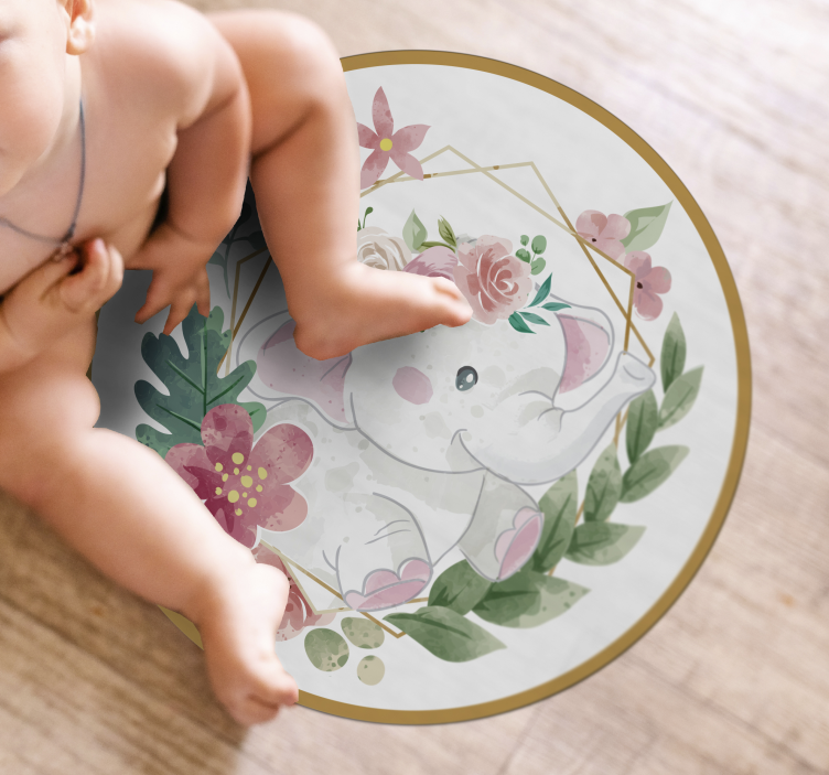 Floral elefant sirkulær vinyl teppe spedbarn - Tenstickers