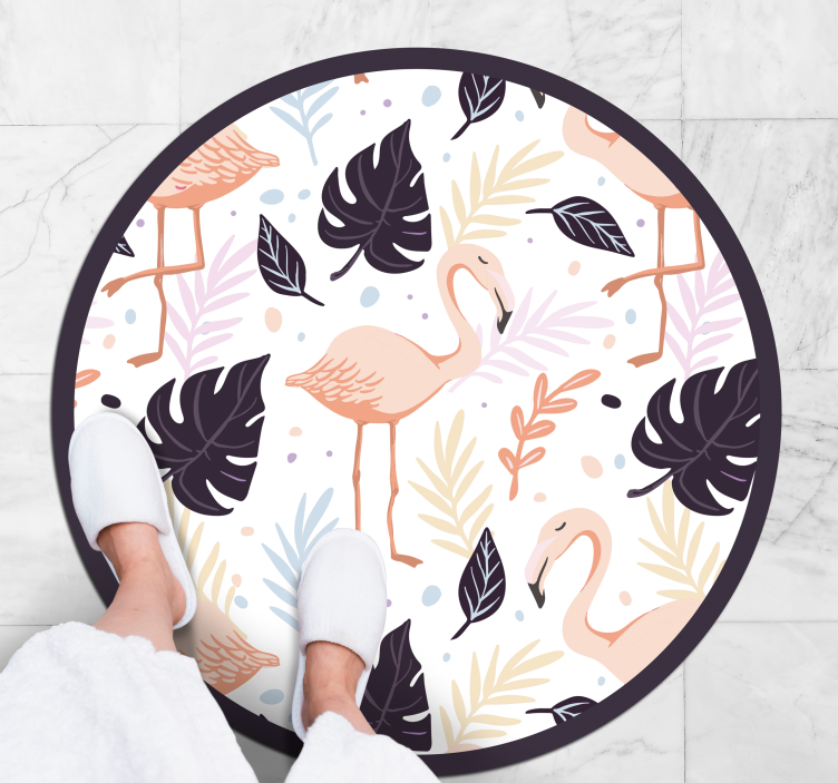 Floral flamingo sirkel vinyl teppe dyr - Tenstickers