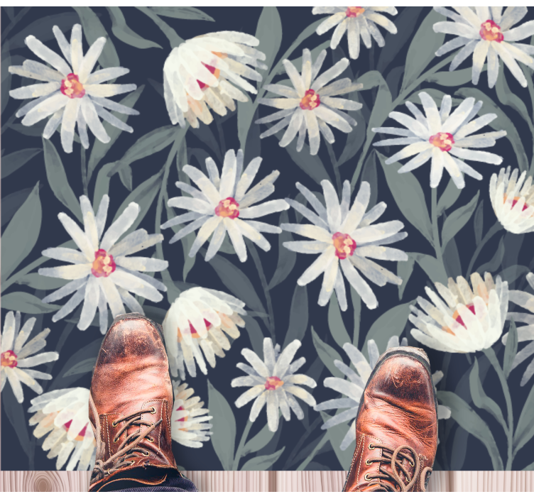 Floral hvite tusenfryd vinyl teppe blomster og planter - Tenstickers
