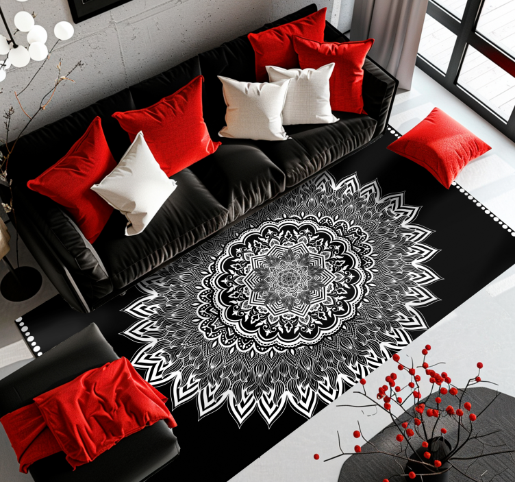 Floral mandala design vinyl teppe svart - Tenstickers