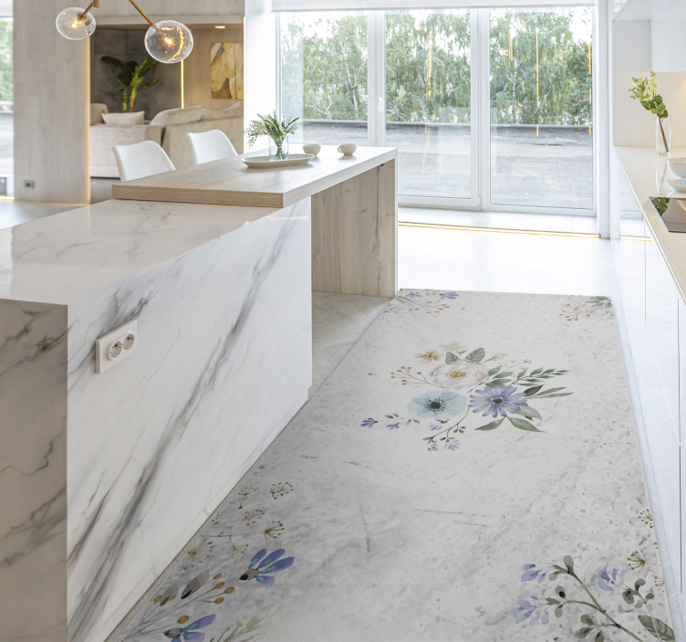 Floral marmor eleganse vinyl teppe blomster og planter - Tenstickers