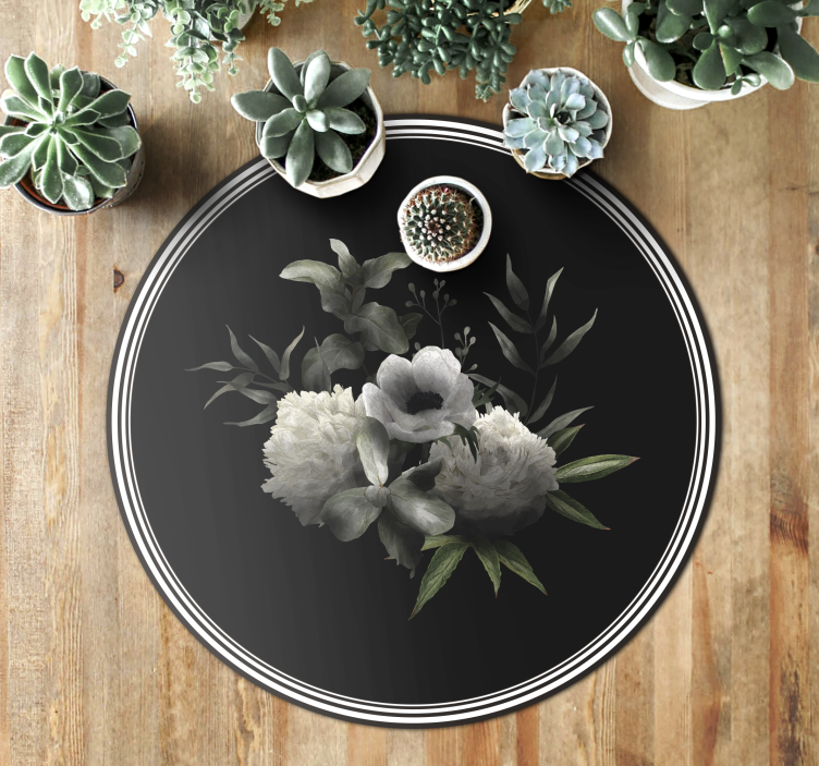 Floral monokrom eleganse vinyl teppe blomster og planter - Tenstickers