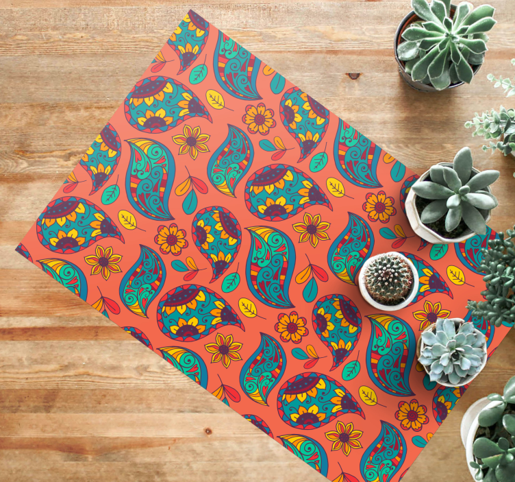 Floral paisley mønster vinyl teppe blomster og planter - Tenstickers