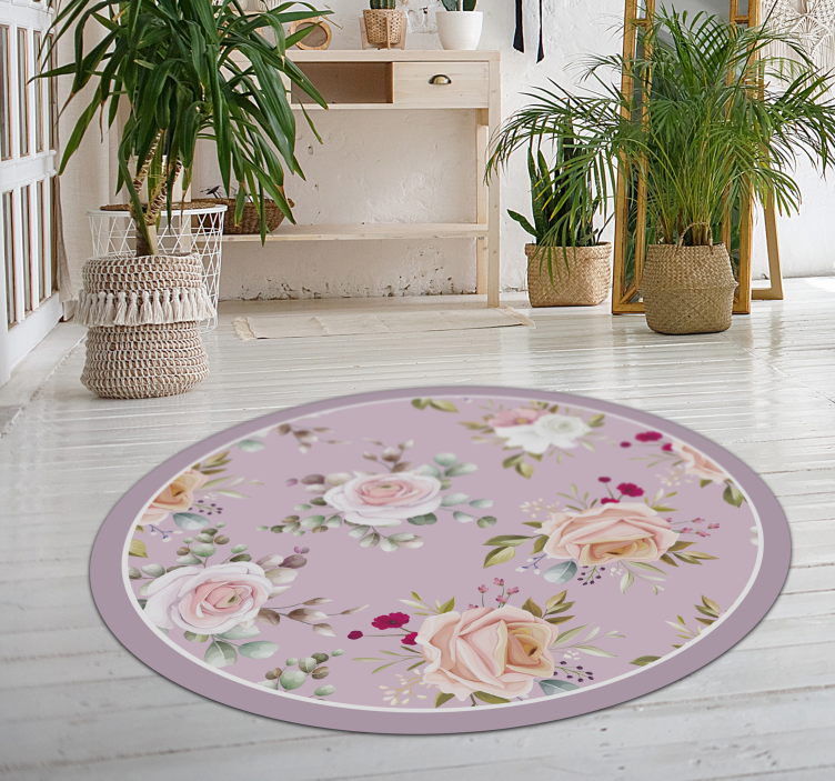 Floral sirkel eleganse vinyl teppe blomster og planter - Tenstickers