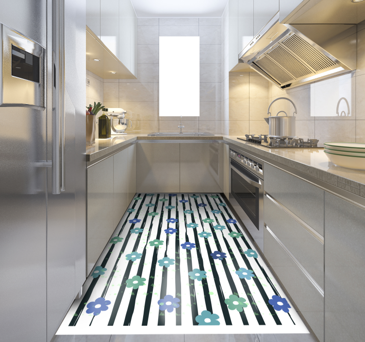 Floral stripete design vinyl teppe kjøkken - Tenstickers