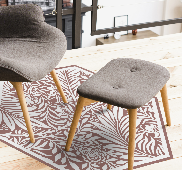 Floral symmetri sekskant vinyl teppe blomster og planter - Tenstickers