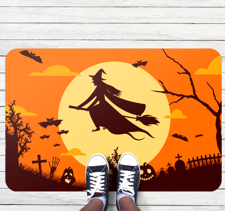 Flygende heks halloween vinyl teppe - Tenstickers