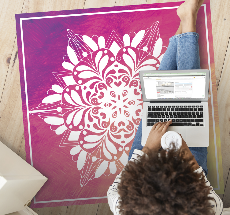 Forseggjort botanisk arrangement vinyl teppe mandala - Tenstickers