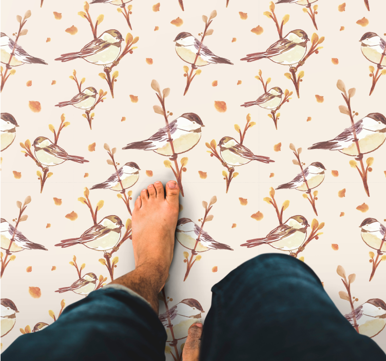 Fortryllende fuglemotiver vinyl teppe blomster og planter - Tenstickers