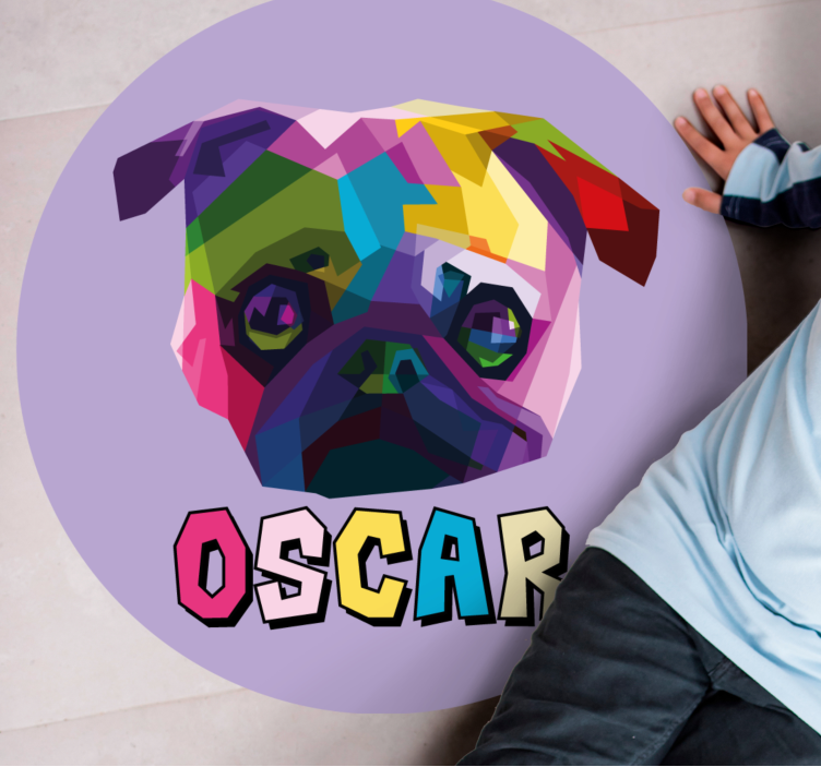 Geometrisk-dyr mops hund vinyl teppe med navn - Tenstickers