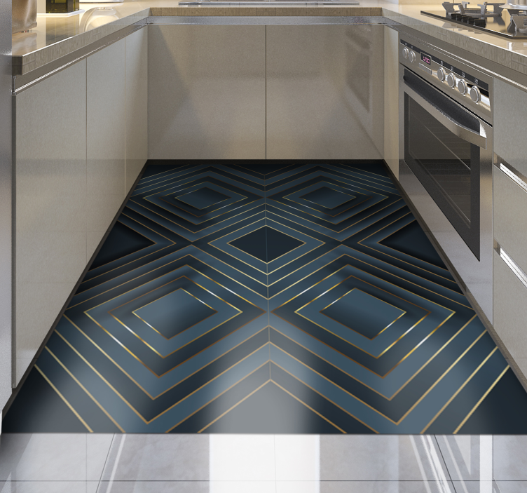 Svarte konturerte firkanter vinyl teppe moderne - Tenstickers