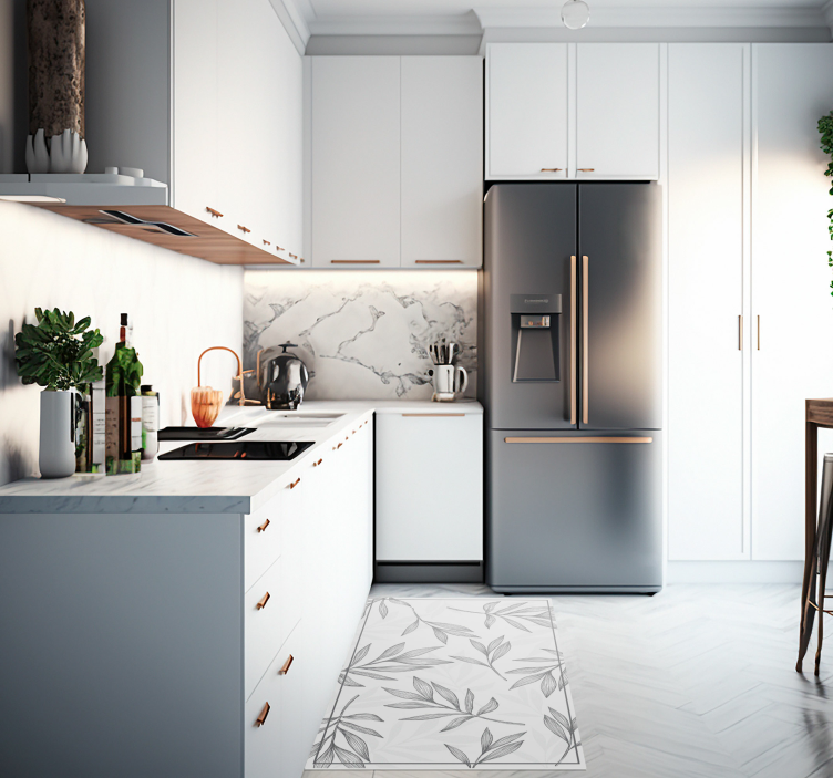 Grå blader på hvit bakgrunn vinylteppe - Tenstickers