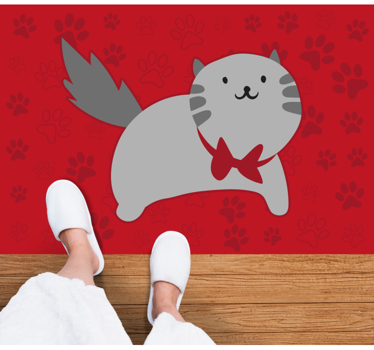 Grå katt med et rødt skjerf soveromsteppe - Tenstickers