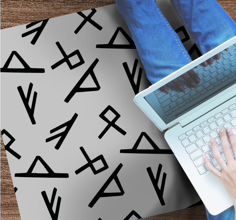 Grå og svart nordisk design vinyl teppe etnisk - Tenstickers